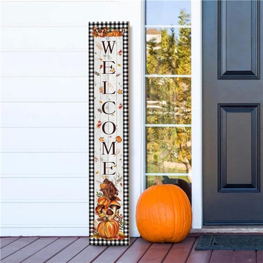 Fall Welcome Porch Sign Thanksgiving Day Wooden Door Sign 47" Large Buffalo